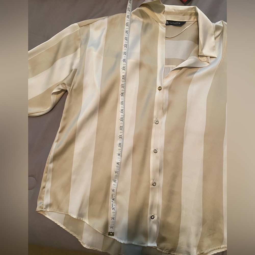 Zara Satin Effect Striped Button-Up Women's Top - Picture 7 of 7